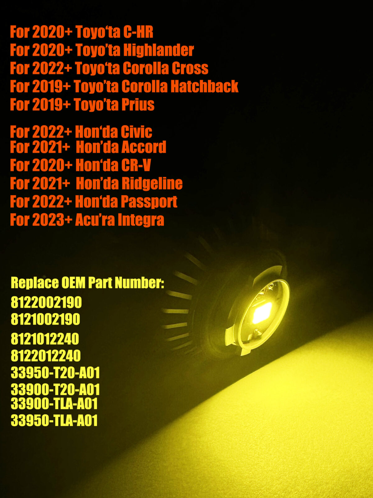 ODUKAKO L1B Fog light bulbs,Plug and Play,Wireless,Super Bright TF1 lamp for 2020+ Honda Civic Accord CR-V Passport,Acura, Integra, 2021+ Ridgeline,3000K Amber Yellow - Image 3