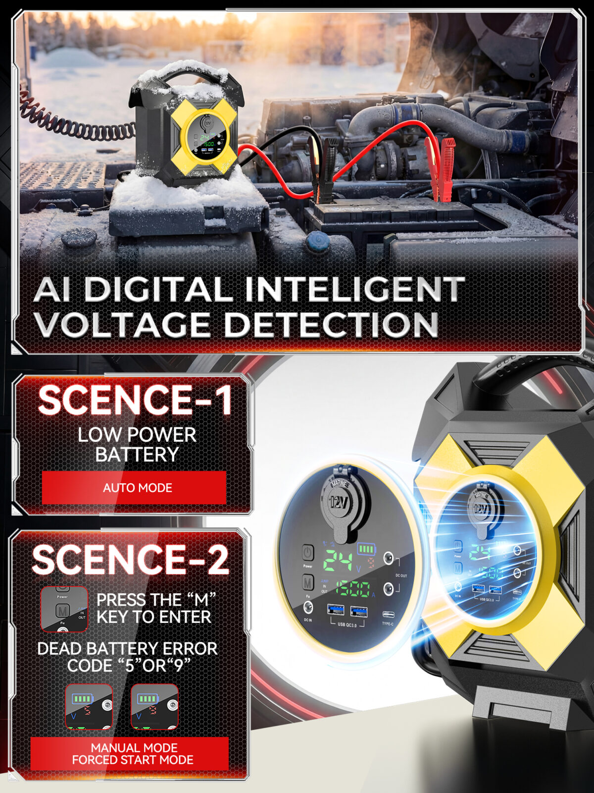 ODUKAKO DM2464 24v Heavy Duty Jump Starter,15000A Peak, Lithium Battery Booster Pack, Portable Jumper -40°F Instant Start All for 50L Diesel and Gasoline Engines, Semi Truck Class 8 - Image 8